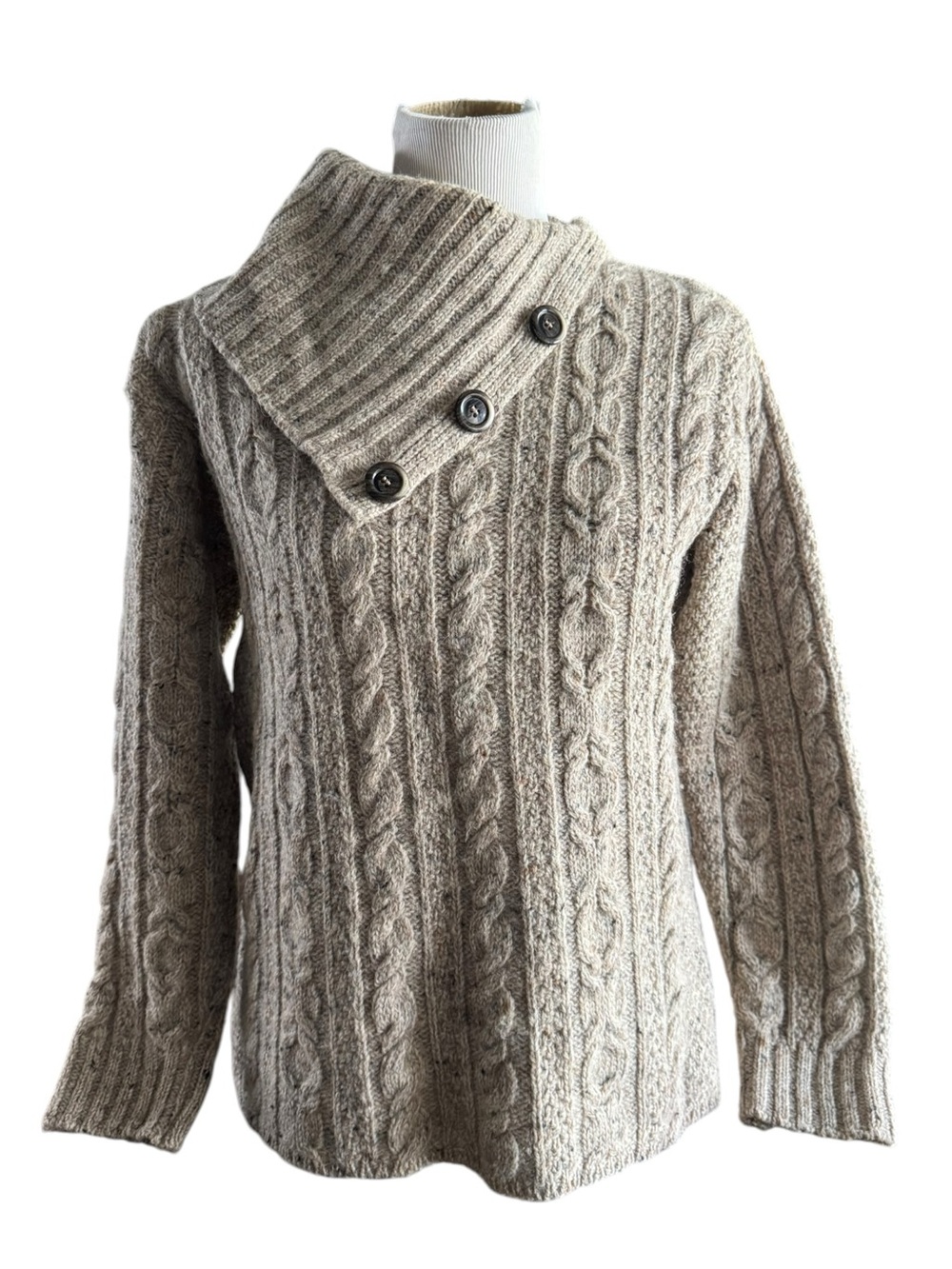 Aran Crafts Women's Cable Knit Turtleneck Wool Sweater Size S